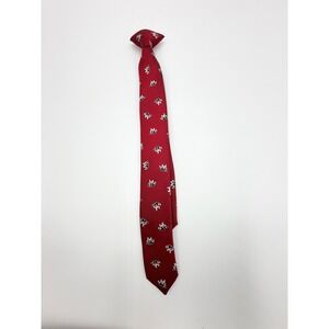 Red Bulldog Mascot Print Clip-On Necktie Polyester School Spirit Fan Gear